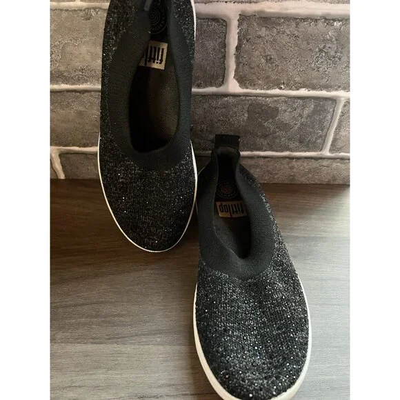 FITFLOP Uberknit Sparkle Black Slip On Flats Size  7 - Picture 10 of 13